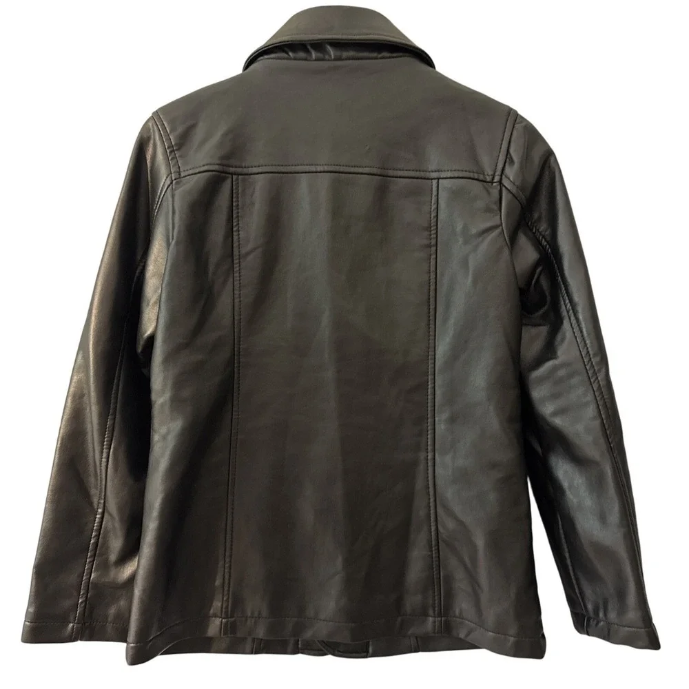 Emporio Italy Worldwide Faux Leather Jacket Women Medium Black Blazer Coat Chic